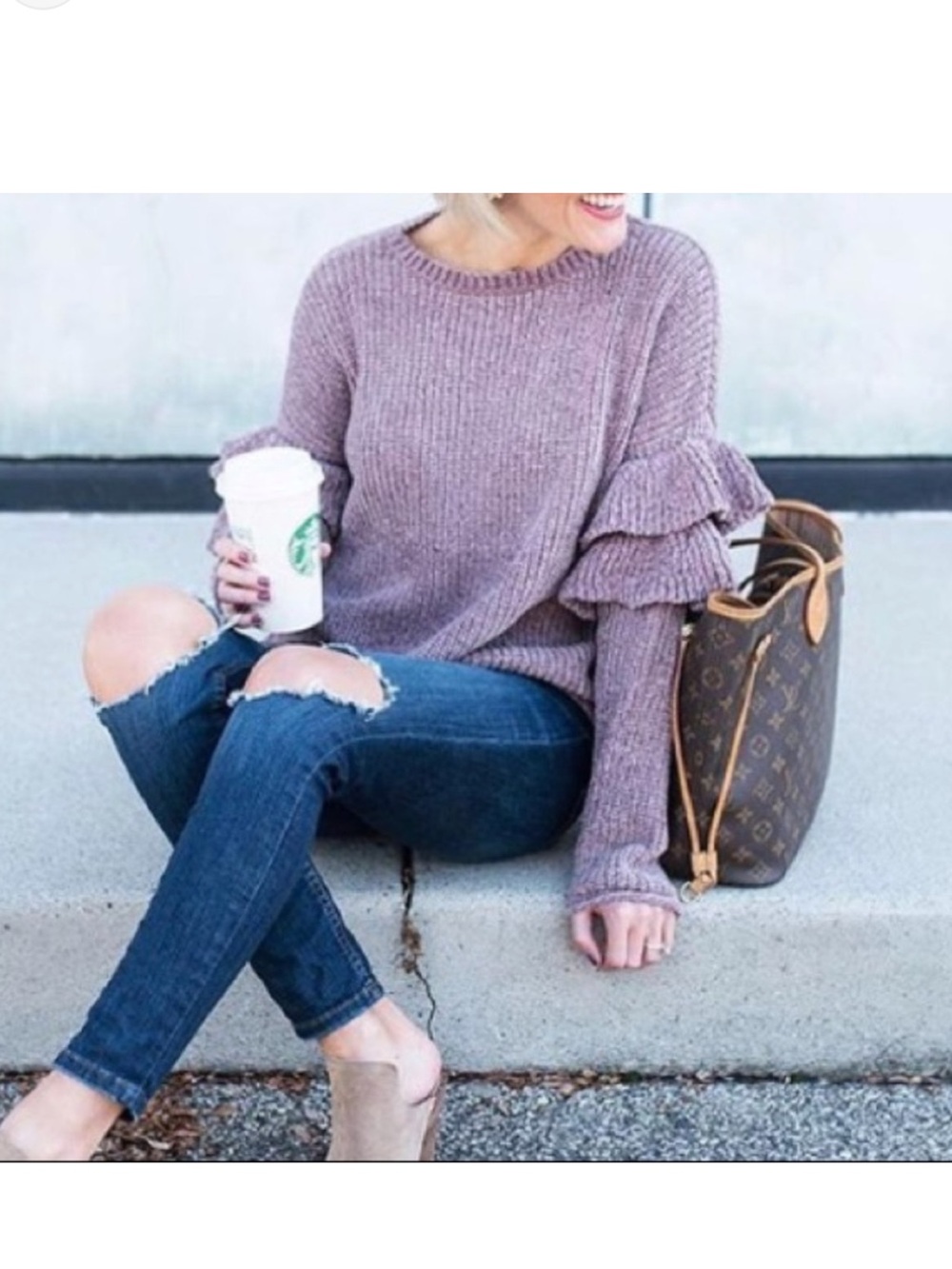 Mossimo Supply Co. Chenille Purple Ruffle Sweater